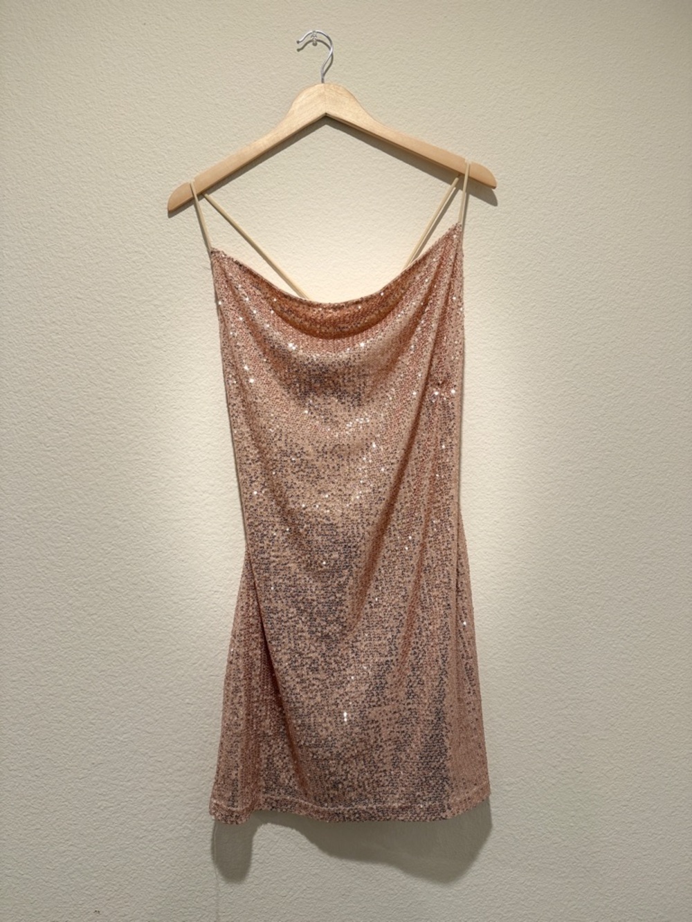 Sequin Cowl Neck Slip Dress - Blush Pink